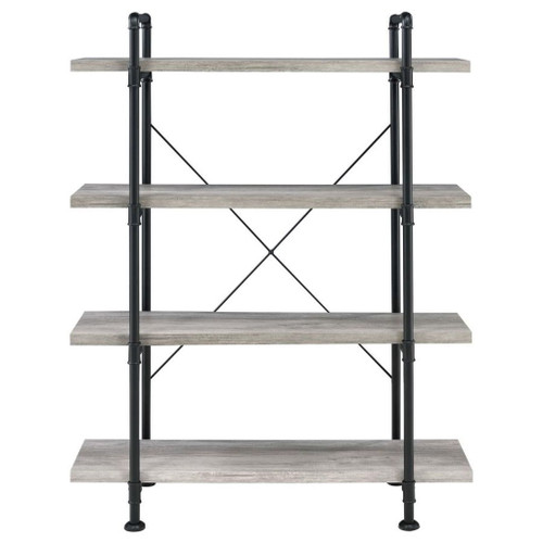 Delray - 4-Tier Open Shelving Bookcase - Gray Driftwood And Black