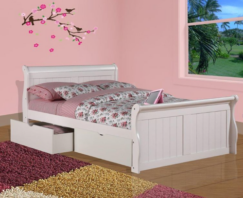 Sleigh Bed in White Finish, Donco Kids, 505-TW