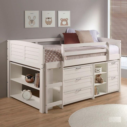 Twin Louver Modular Low Loft Bed Twin Size in White Configuration A 790-ATW/BW/CW/DW