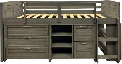 Twin Louver Modular Low Loft Bed Twin Size in Antique Gray Configuration A 790-AAG/BAG/CAG/DAG