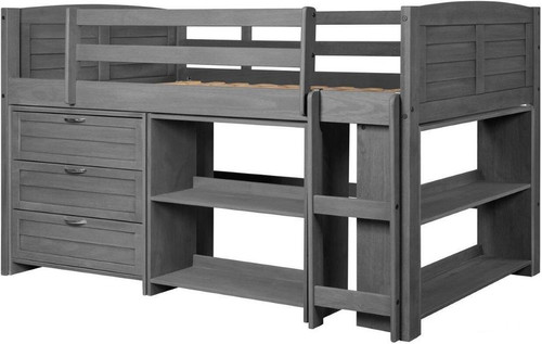 Twin Louver Modular Low Loft Bed Twin Size in Antique Gray Configuration B 790-AAG/BAG/DAG/EAG