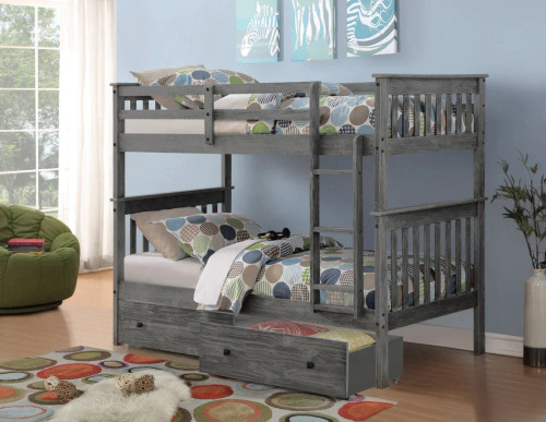 Mission Bunkbed Twin over Twin Size in Gray  Donco Kids 120-3-TTBG