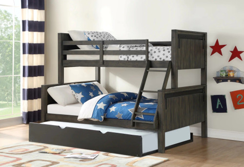 Barn Door Bunkbed Twin over Full Size in City Shadow Donco Kids-0118-TFCS