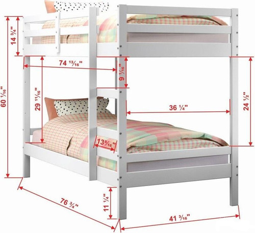 Bellaire Bunkbed Twin over Twin Size in White 1573-TTW, 505-W, 503-W