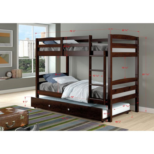 Devon Bunk Bed Twin over Twin Size in Dark Cappuccino 4100-CP, 505-CP, 503-CP