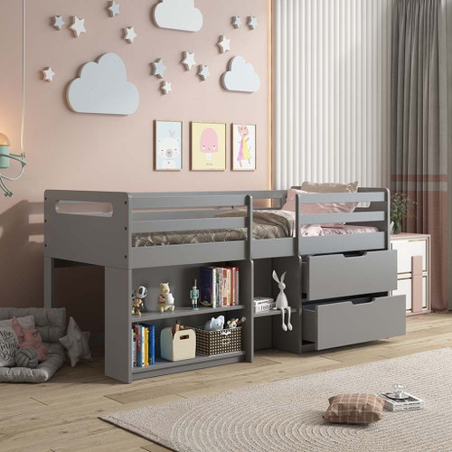 Fabiana - Twin Loft Bed With Storage - Gray Fabiana - Twin Loft Bed With Storage - Gray