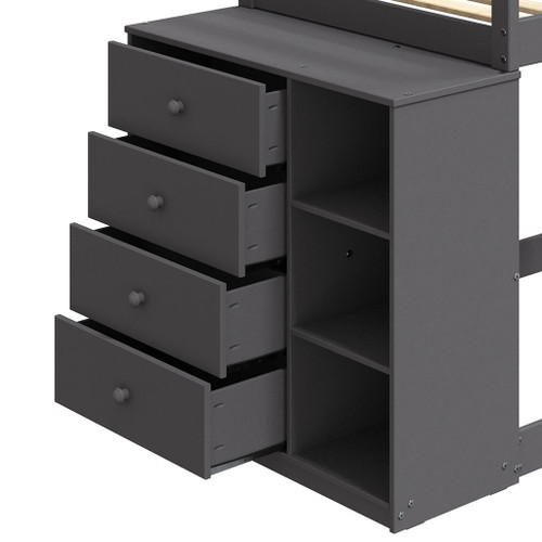 Gaston - Twin Over Twin Bunk Bed With 4 Drawers & 3 Compartments - Gray