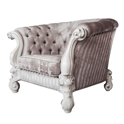 Versailles - Chair With 2 Pillows - Ivory Fabric & Bone White