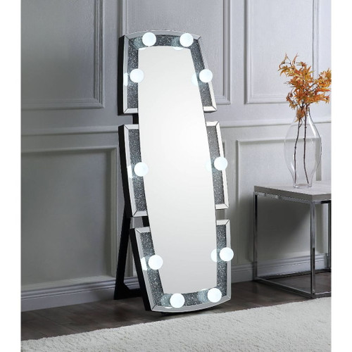Noralie - 63" X 26" Floor Mirror With Faux Diamonds - Mirrored