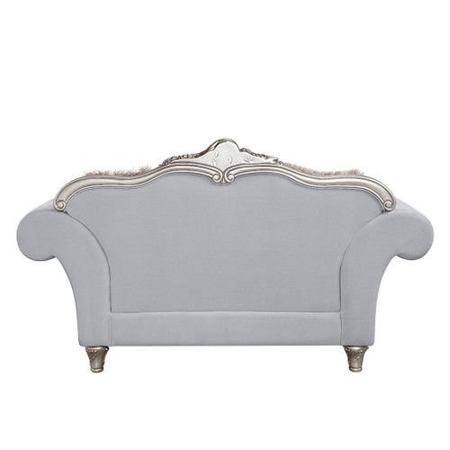 Pelumi - Loveseat With 5 Pillows - Light Gray Linen & Platinum
