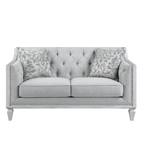 Katia - Loveseat With 2 Pillows - Light Gray Linen & Weathered White