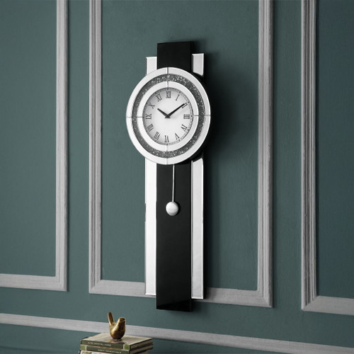Noralie - Wall Clock - Black, Mirrored & Faux Diamonds Noralie - Wall Clock - Black, Mirrored & Faux Diamonds