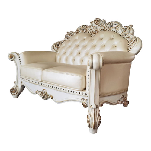 Vendome - Loveseat With 3 Pillows - Champagne Synthetic Leather & Antique Pearl Vendome - Loveseat With 3 Pillows - Champagne Synthetic Leather & Antique Pearl
