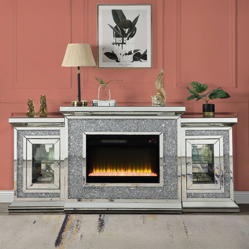 Noralie - 81" Fireplace With LED - Mirrored & Faux Diamonds Noralie - 81" Fireplace With LED - Mirrored & Faux Diamonds