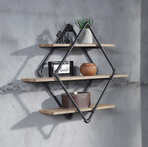 Brantley - 31" Wall Rack With 3 Shelves - Oak & Sandy Black Brantley - 31" Wall Rack With 3 Shelves - Oak & Sandy Black