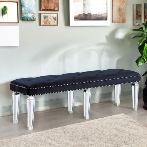 Varian - Bench - Dark Navy Velvet & Mirrored Varian - Bench - Dark Navy Velvet & Mirrored