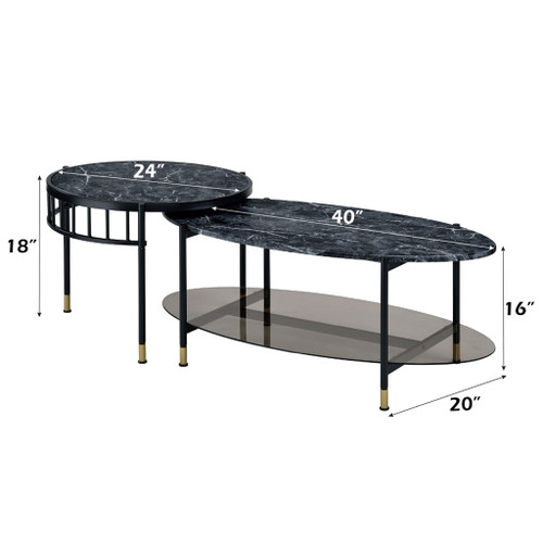 Silas - Nesting Coffee Table Set - Faux Marble Top & Black