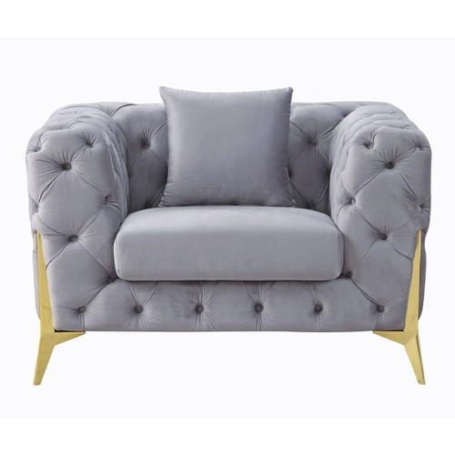Jelanea - Chair With Pillow - Gray Velvet & Gold