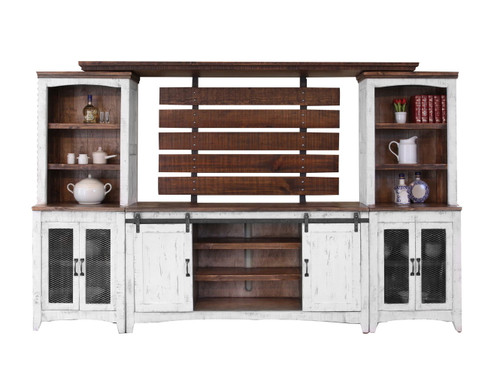 Pueblo White - TV Stand / Console / Wall Unit - Antiqued White / Brown