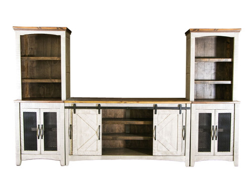 Pueblo White - TV Stand / Console / Wall Unit - Antiqued White / Brown