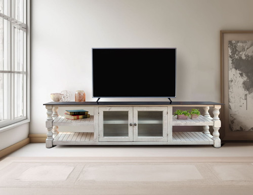 Stone - 93" TV Stand - Antiqued Ivory / Weathered Gray