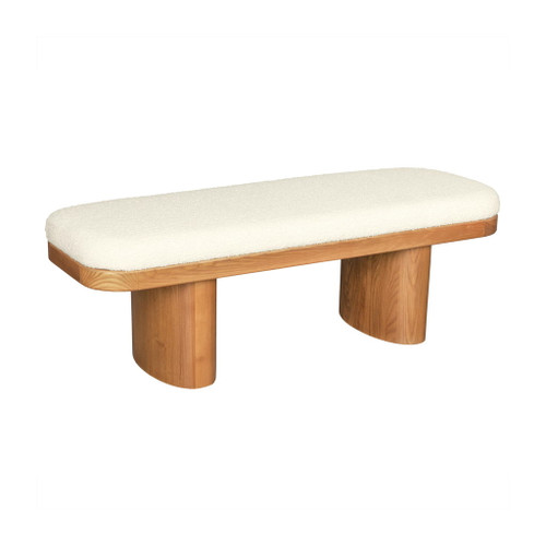 Ollie - Boucle Wooden Bench - White Ollie - Boucle Wooden Bench - White