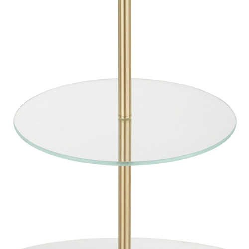 Chloe - Shelf Floor Lamp - White Marble Base, Clear Glass Shelf And White Linen Shade