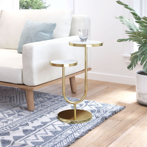 Marc - Side Table - White & Gold