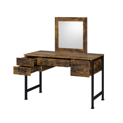 Juvanth - Vanity Desk & Mirror - Rustic Oak & Black