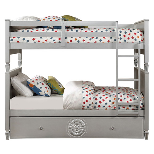 Varian - Twin Over Twin Bunk Bed - Blue Velvet & Silver
