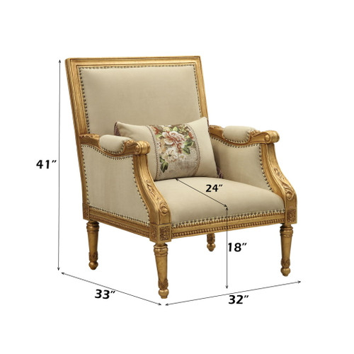Daesha - Chair With Pillow - Tan Flannel & Antique Gold