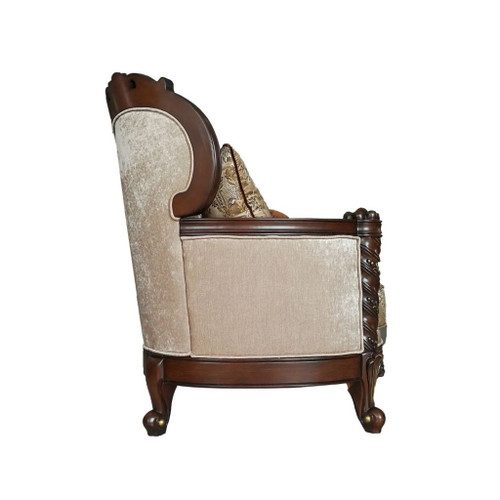 Devayne - Loveseat With 4 Pillows Same Lv01583) - Pattern Fabric & Dark Walnut