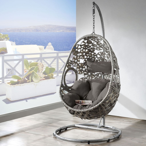 Sigar - Hanging Chair - Light Gray Fabric & Wicker Sigar - Hanging Chair - Light Gray Fabric & Wicker