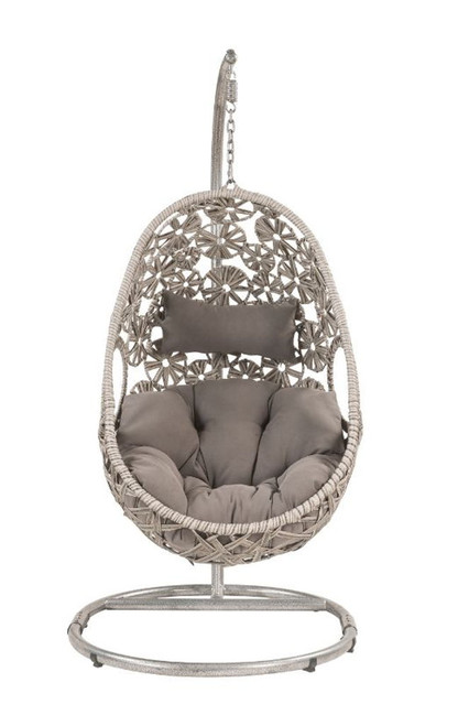 Sigar - Patio Swing Chair - Light Gray Fabric & Wicker