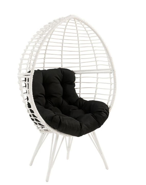 Galzed - Patio Lounge Chair - Black Fabric & White Wicker Galzed - Patio Lounge Chair - Black Fabric & White Wicker