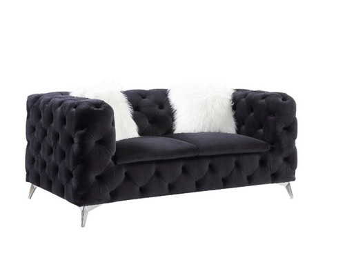 Phifina - Loveseat With 2 Pillows - Black Velvet