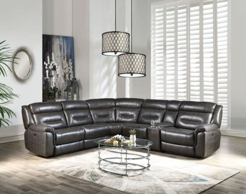 Imogen - Power Motion Sectional Sofa With USB - Gray Leather-Aire Imogen - Power Motion Sectional Sofa With USB - Gray Leather-Aire
