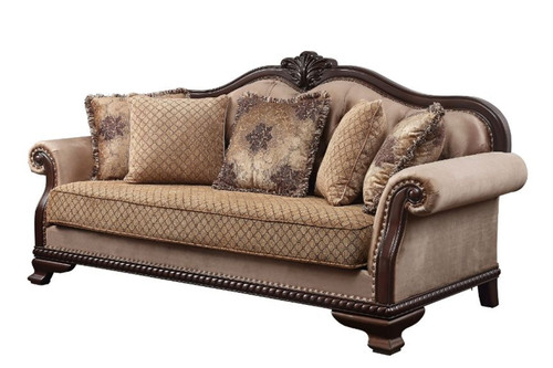 Chateau De Ville - Sofa With 5 Pillows (Same Lv01588) - Fabric & Espresso Chateau De Ville - Sofa With 5 Pillows (Same Lv01588) - Fabric & Espresso