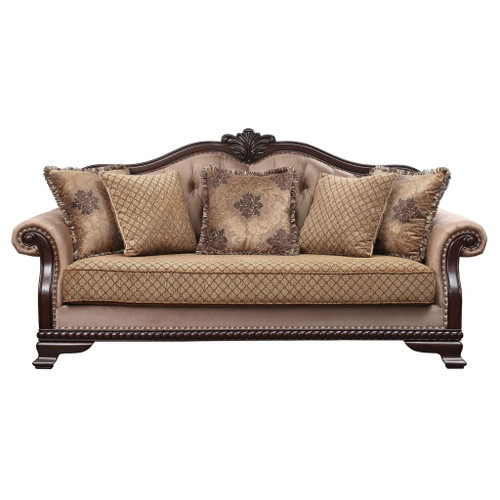 Chateau De Ville - Sofa With 5 Pillows (Same Lv01588) - Fabric & Espresso