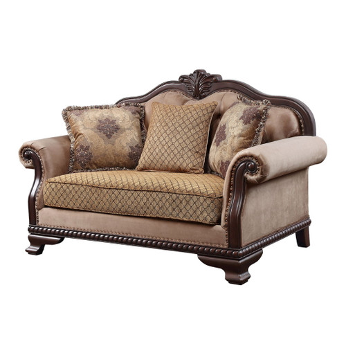 Chateau De Ville - Loveseat With 3 Pillows (Same Lv01589) - Fabric & Espresso
