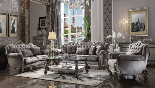Versailles - 47" Sofa With 5 Pillows - Velvet & Antique Platinum Versailles - 47" Sofa With 5 Pillows - Velvet & Antique Platinum