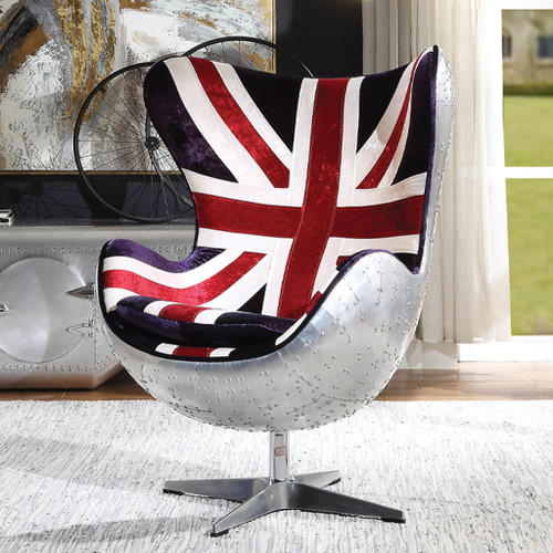 Brancaster - British Flag Accent Chair With Swivel - Pattern Fabric & Aluminum Brancaster - British Flag Accent Chair With Swivel - Pattern Fabric & Aluminum