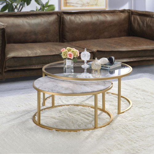 Shanish - Nesting Table Set - Faux Marble Top & Gold Shanish - Nesting Table Set - Faux Marble Top & Gold
