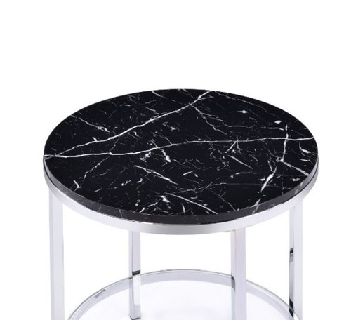 Virlana - End Table - Faux Black Marble Top & Chrome