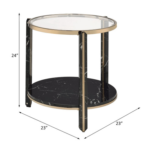 Thistle - End Table - Clear Glass, Faux Black Marble Top & Champagne