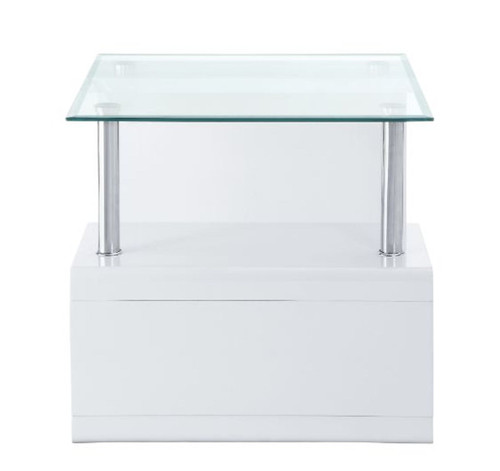 Nevaeh - End Table - Clear Glass Top & White High Gloss