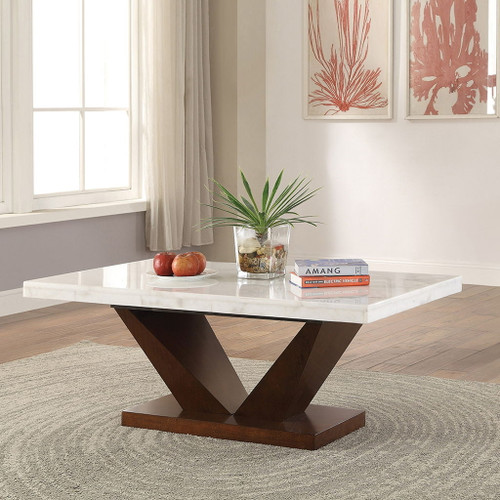 Forbes - Coffee Table - White Natural Marble Top & Walnut Forbes - Coffee Table - White Natural Marble Top & Walnut