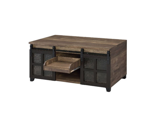 Nineel - Coffee Table - Obscure Glass, Rustic Oak & Black Finish