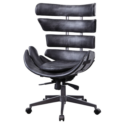 Megan - Office Chair - Vintage Black Top Grain Leather & Aluminum Megan - Office Chair - Vintage Black Top Grain Leather & Aluminum