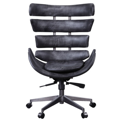 Megan - Office Chair - Vintage Black Top Grain Leather & Aluminum